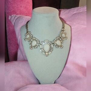 Natasha Gold Tone Cream Colored Rhinestone Statement Necklace